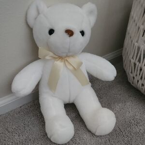 White Teddy Bear with Cream Bow